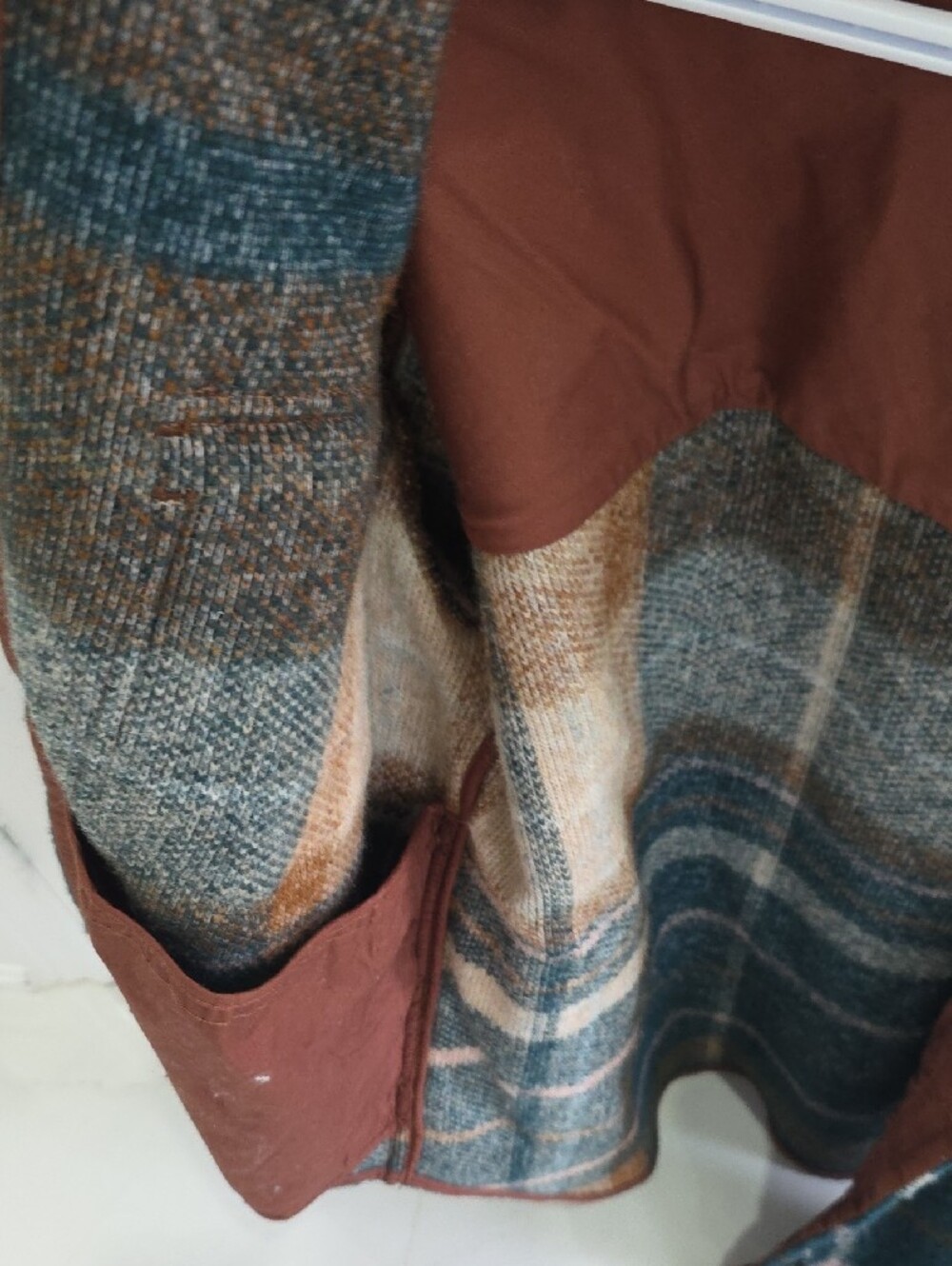 Wilfred Free "The GANNA" Plaid Shacket in Brown, Teal & Gray - Picture 6 of 8